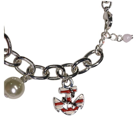 Charm Bracelet Nautical Charms w/Faux White Pearls Silver Tone Set Sail NEW Avon - Picture 3 of 10
